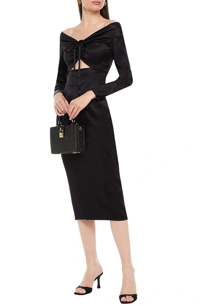 Dolce & Gabbana Off-the-shoulder Cutout Silk-blend Satin Midi Dress In Black