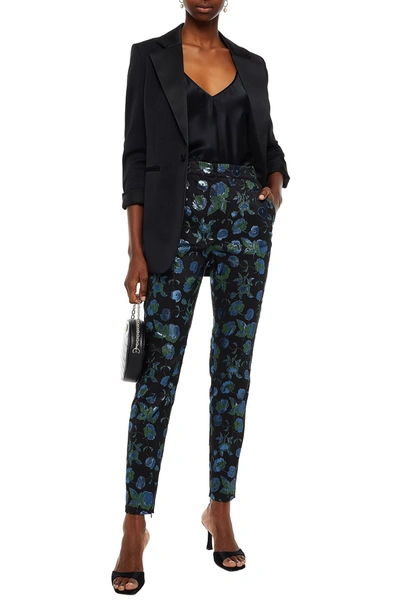 Dolce & Gabbana Cropped Metallic Brocade Tapered Trousers In Black