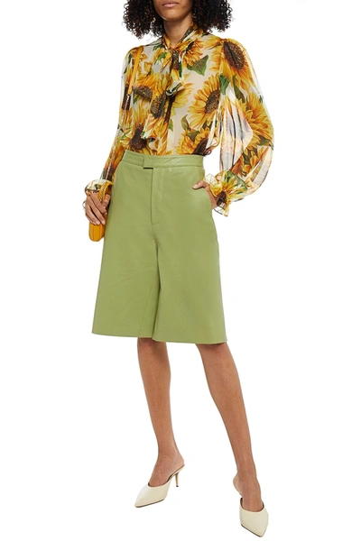 Dolce & Gabbana Pussy-bow Floral-print Silk-chiffon Blouse In Yellow