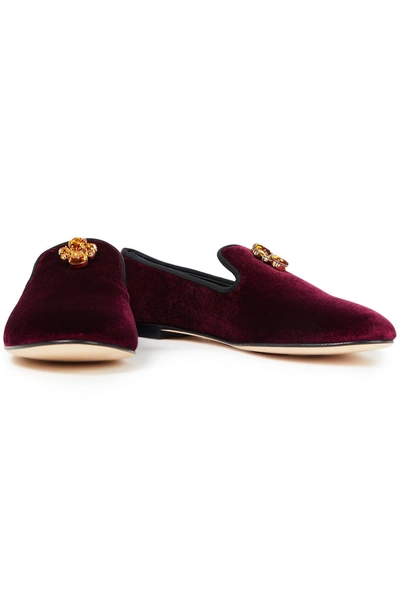 Giuseppe Zanotti Crystal-embellished Velvet Loafers In Brown