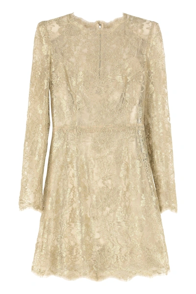 Dolce & Gabbana Metallic Chantilly Lace Mini Dress In Gold