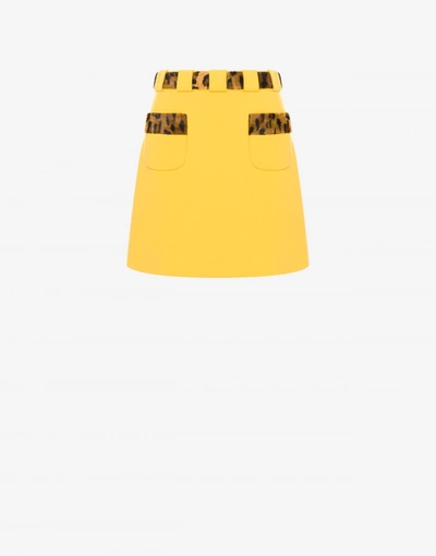Moschino Leopard Print Detail Crepe Miniskirt In Yellow