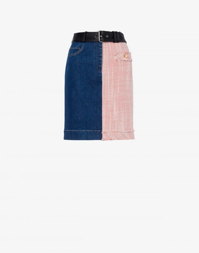 Moschino Denim And Mat Patchwork Skirt In Pink