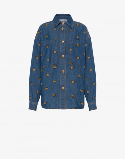 Moschino Teddy Embroidery Chambray Shirt In Blue