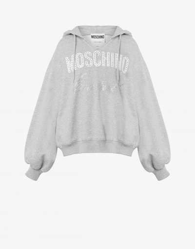 Moschino Couture Embellished Hoodie In Light Grey