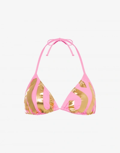 Moschino Gold Logo Bikini Top In Pink