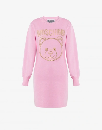 Moschino Teddy Studs Wool Dress In Pink