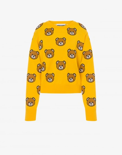 Moschino Allover Teddy Bear Sweater In Saffron Yellow