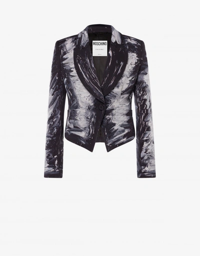 Moschino Painting Wool Satin Jacket In Black