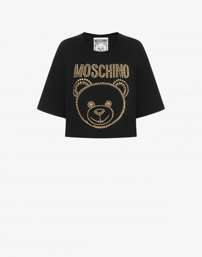 Moschino Teddy Studs Cropped T-shirt In Pink