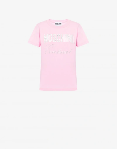 Moschino Crystal Logo Jersey T-shirt In Pale Pink