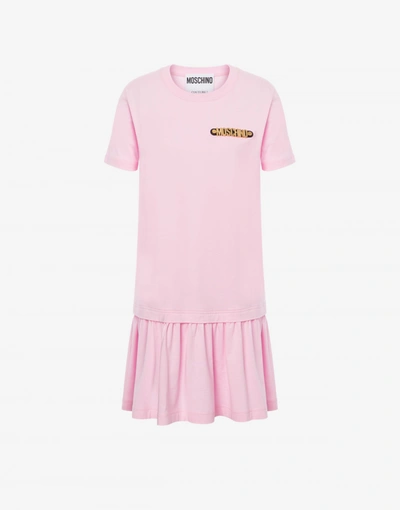 Moschino Lettering Logo Jersey Dress In Pink