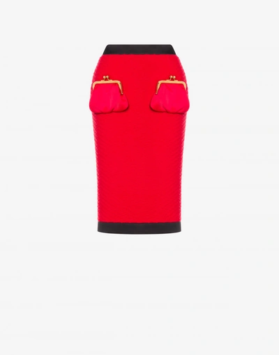 Moschino Purse Pockets Wool Mat Skirt In Red