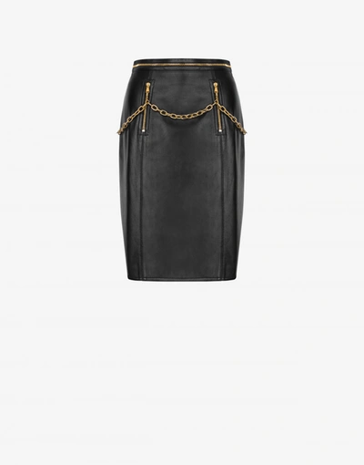 Moschino Nappa Leather Skirt With Chain In Black