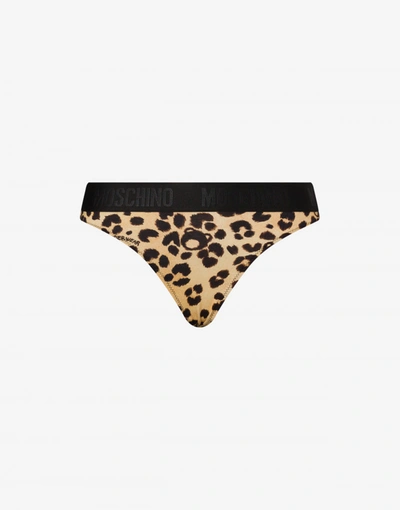 Moschino All-over Teddy Leo Stretch Thong In Beige