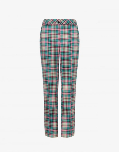 Boutique Moschino Cropped Check Trousers In Teal