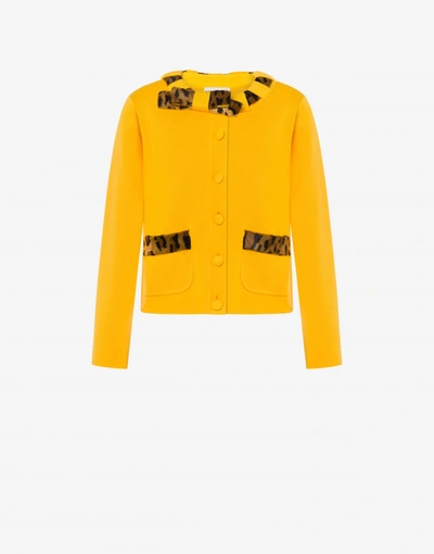 Moschino Leopard Print Details Wool Cardigan In Saffron Yellow