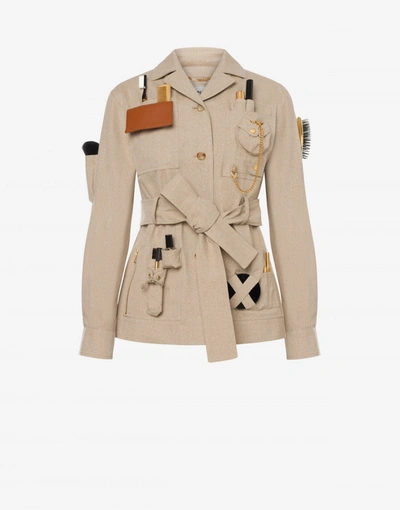 Moschino Safari Essential Kit Gabardine Jacket In Light Brown