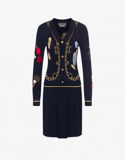 Boutique Moschino Dress Moschino Boutique Short Dress In Jacquard Knit In Night Blue