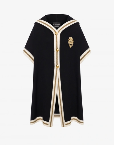 Boutique Moschino Heraldic Patch Extrafine Wool Cape In Black