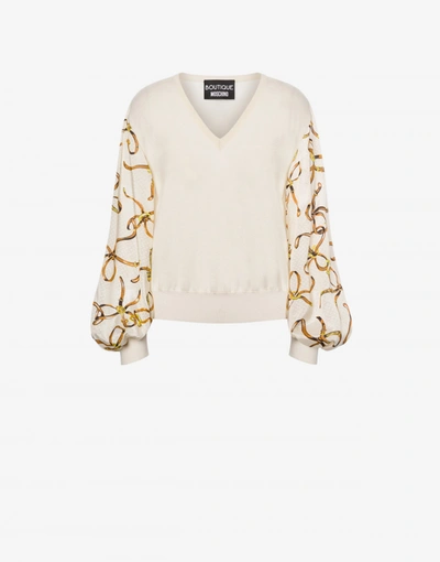 Boutique Moschino Bridle Bows Extra-fine Wool Jumper In Ivory