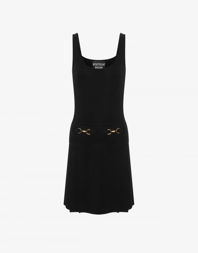 Boutique Moschino Gold Horsebit Stretch Viscose Dress In Black
