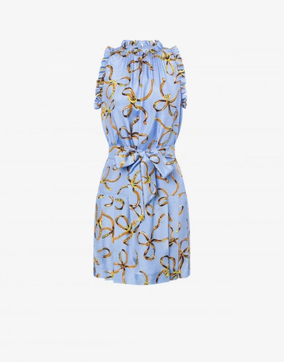 Boutique Moschino Lightweight Bridle Bow Viscose Dress In Light Blue