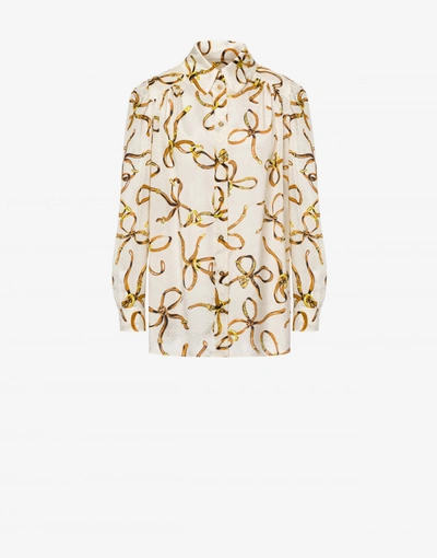 Boutique Moschino Lightweight Bridle Bow Viscose Shirt In Ivory