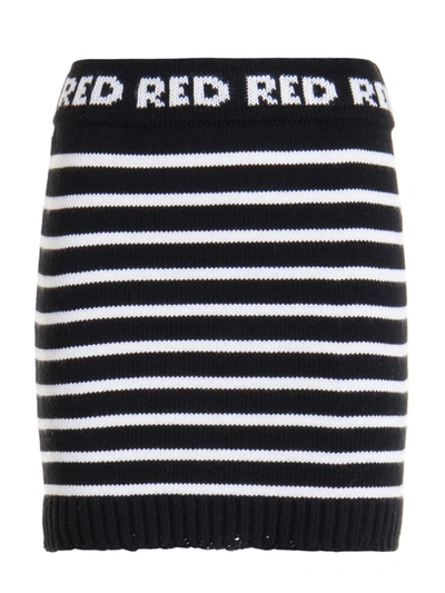 Red Valentino Striped Wool Blend Knitted Mini Skirt In Black