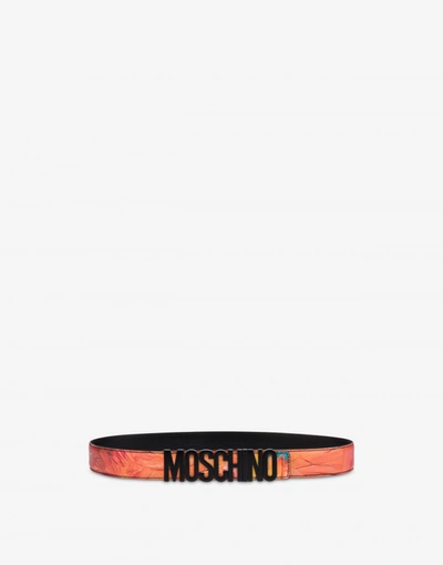 Moschino Logo-lettering Leather Belt In Orange