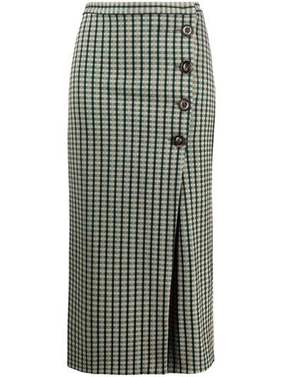 Pinko Button-up Checked Midi Skirt In Green