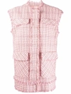 Msgm Tweed Fringe Gilet In Rosa