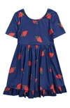 Zunie Kids' Scoop Neck Strawberry Dress In Navy/ Red