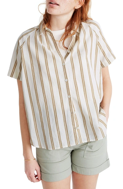 Madewell Striped Raglan Short Sleeve Shirt In Double Stripe Bronzed Lichen
