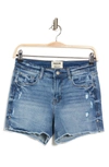 Kensie Rivet Frayed Hem Denim Shorts In Marinawdes