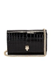 Alexander Mcqueen Skull Small Embossed Croc Leather Crossbody Bag In Black