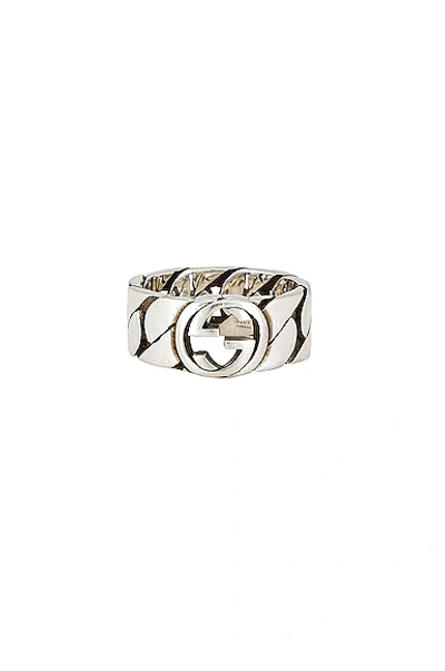 Gucci Men's Interlocking G Textured Silver Ring