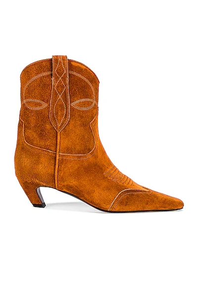 Khaite Dallas Suede Cowboy Ankle Boots In Brown