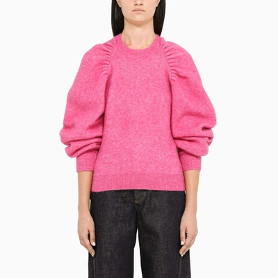 Rotate Birger Christensen Rotate Ruched Crewneck Knitted Jumper In Carmine Rose