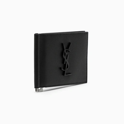 Saint Laurent Black Leather Monogram Card Holder