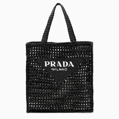 Prada Black Logoed Crochet Tote Bag