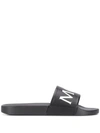 Moncler Bastien Logo Leather Slide Sandals In Black