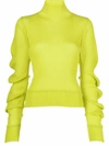 Bottega Veneta Turtleneck Ribbed Silk Spiral Sweater In Green