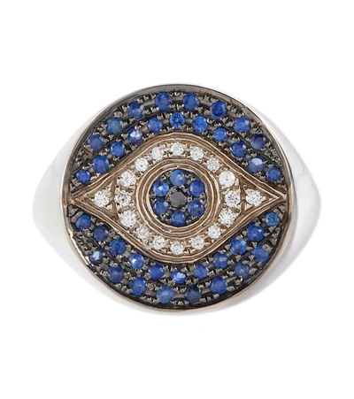 Ileana Makri Dawn Chevalier 18kt Gold Ring With Diamonds And Sapphires In Silver