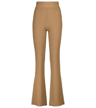 Frame High-rise Ribbed Cotton-blend Flared-leg Trousers In Cafe Au Lait