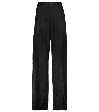 Balenciaga Logo Jacquard Straight Pants In Black