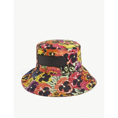 Loewe Womens Multicolor/black X Joe Brainard Pansies Floral-print Cotton Bucket Hat 59cm