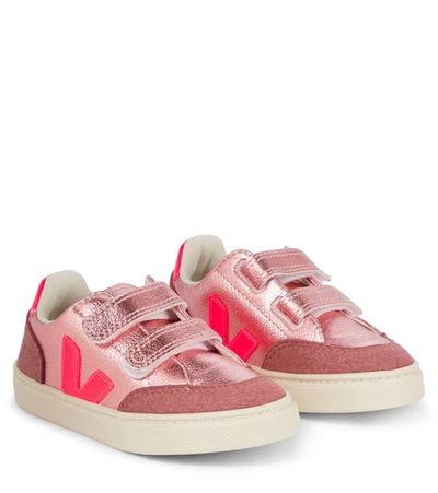 Veja Kids' V-12 Leather Sneakers In Rose Gold