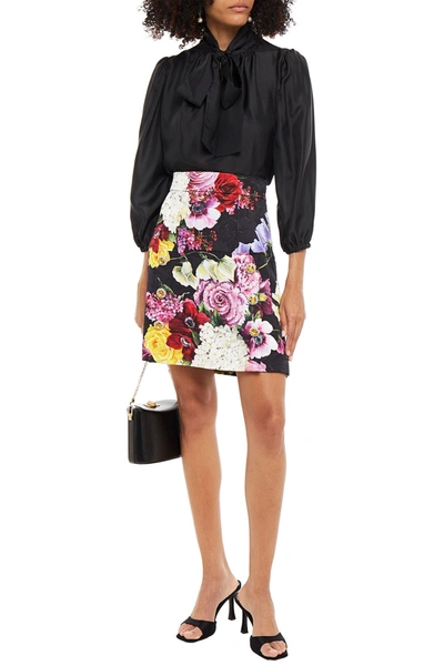 Dolce & Gabbana Floral-print Cotton-blend Jacquard Mini Skirt In Black