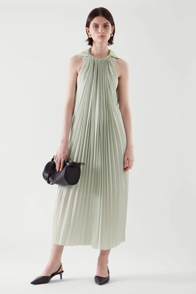Cos Maxi Pleated Dress In Green